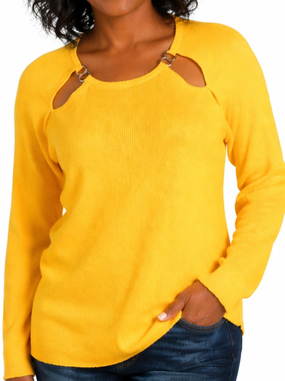 NWT - Plus Size 0X yellow sweater. MONROE & MAIN cutout long sleeve. Casual Glam